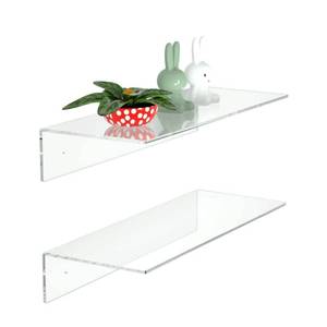 lot 44431 image: FEMELI 2 PCS 15 Acrylic Floating Shelves, Clear Shelf for Display, Plant, Perfume, Book in Bedroom Living Room Office, 5mm Thick Wall-Mounted Acrylic Shelves for Wall - Retail $26