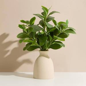 lot 44432 image: Amore Florals 16 Artificial Eucalyptus Stems Potted Plant Indoor Fake Plants - Realistic Greenery with Vase, Small Artificial Office Desk Plants in Pots for Home Decor Weddings Centerpieces - Retail $25