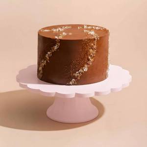 lot 44435 image: Vesici Pink Mini Wooden Cake Stand Scalloped Reusable Round Cake Stand Mini Dessert Holder for Cupcake Donut Dessert Wedding Baby Shower Party Supply (7.75 L X 7.75 W X 3 H) - Retail $30