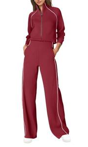 lot 44439 image: SENSERISE Womens Jumpsuits Casual Long Sleeve One Piece Jumpsuit Wide Leg Mock Neck Airport Travel Outfits with Pockets(Burgundy Red,M) - Retail $55