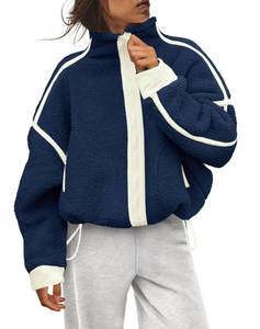 lot 44441 image: Panadila Womens Fleece Zip Up Jacket Fuzzy Sherpa Jacket Casual Teddy Coats Winter Outerwear with Pockets (Navy White Combo,S)