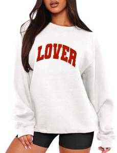 lot 44442 image: MAPICK Oversized Sweatshirt for Women Lover Chenille Patch Crewneck Sweaters Long Sleeve Casual Shirts(White, X-Large) - Retail $25