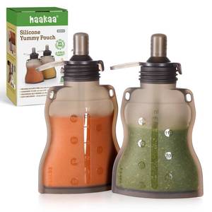 lot 44443 image: Haakaa Yummy Pouch Reusable Baby Food Pouch, Baby Food Storage Kids Squeezable Pouch, Washable Freezer - Make Homemade Organic Food for BabiesToddlers, 4oz, 2 Pack,6m - Retail $21