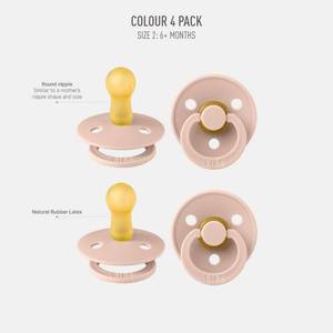 lot 44446 image: BIBS Pacifiers - Colour 4-Pack  BPA Free Baby Pacifier  Round Nipple Binkies  Natural Rubber Latex Soother  Made in Denmark  Size 6-18 Months  Blush - Retail $30
