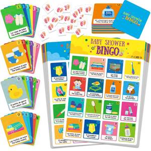 lot 44447 image: Baby Shower Bingo Game, 50 Bilingual Spanish & English Bingo Cards for Gender Reveal Party, Baby Shower, Game Favors, Supplies, Decorations for Adults (50 Players) - Retail $13