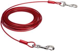 lot 44457 image: Amazon Basics Tie-Out Cable For Large Dogs, 30 Feet Long, Rust-Resistant, Durable Metal Clips, Up to 125 Pounds, Red - Retail $34
