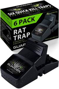 lot 44465 image: Rat Trap Six Pack - Indoor and Outdoor Traps for Mice, Voles, Rats, Chipmunks - Easy to Set, Powerful Snap, Quick Kill - by Guarden - Retail $25