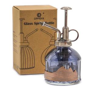 lot 44475 image: OFFIDIX Glass Plant Mister, 6.3 Inches Tall Vintage Style Spritzer Bronze Plastic Top Pump One Hand Watering Can Indoor Plant Spray Bottle for Garden, Plants, Cleaning (Distant Hill) - Retail $10