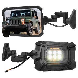 lot 44989 image: JOYTUTUS Wrangler Side Mirrors Doors Off or Doors On with Turn Light Compatible with Wrangler TJ JK & Unlimited 1997-2018, Plug-Play Lighting, Wider View No Vibrate & Wobble, Collision-Safe Design - Retail $85