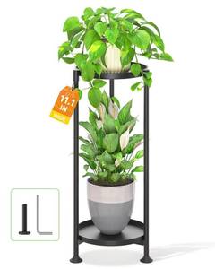 lot 45000 image: LASZOLA 2 Tier Black Plant Stand Indoor for Large Tall Heavy Duty Flower Planter, Metal Vertical Multi Level Rack for Narrow Floor Corner, Sturdy Round Holder Organizer, Modern, Mid Century, Farmhouse - Retail $28
