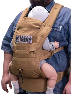 lot 17006 image: Ergonomic Lumbar Support Baby Carrier for Infants to Toddlers (8-33 lbs), Cozy and Lightweight Military Baby Carrier for Big and Tall Parents- Coyote Brown - Retail $120