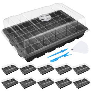 lot 22034 image: MIXC Seedling Trays Seed Starter Tray, 10-Pack Mini Propagator Plant Grow Kit Greenhouse with Humidity Vented Domes and Base for Seeds Starting (40 Cells Per Tray, Total 400 Cells), Black - Retail $36