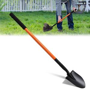 lot 22044 image: Small Shovel for Digging with Metal Handle, 43.7 Inch Heavy Duty Garden Shovel, Trench Shovels Ideal for Digging Gardening Trenching Planting Camping Transferring Scooping, Orange - Retail $26