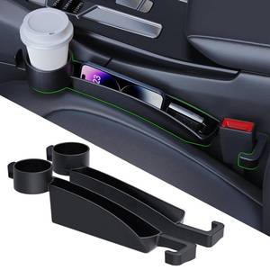 lot 22045 image: Car Seat Seat Filler 2-Piece Set to Fill the Void Between Seat Seat Blocker to Prevent Items from Drop, 4-in-1 Multifunctional Water Cup Holder Hook Large Capacity Storage Universal SUV Sedan Truck - Retail $27