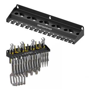 lot 22059 image: UNITEDPOWER Vise Grip Holder, Wall Mount Pliers Storage Rack Organizer for Workshop, Shed, Garage, Stores up to 15 Vises or 11 Pliers - Retail $40