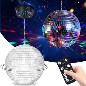 lot 22062 image: Disco Ball Light Decorations, 6 Hanging Mirror Ball Rotating Motor with 23 LED and 4 Light Colors for Home Studio Indoor Party - Retail $35
