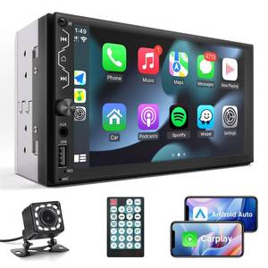 lot 22063 image: Leadfan Double Din Car Stereo with Apple Carplay and Android Auto, 7 Inch Full HD Touchscreen Car Radio Bluetooth, Car Stereo with Backup Camera, Support Mirror LinkSteering WheelUSBAUXSubwoofer - Retail $51