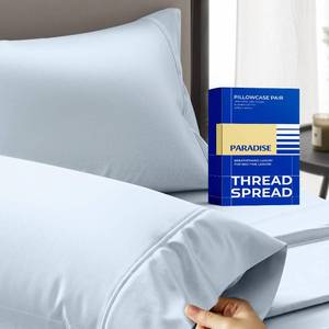 lot 22065 image: Thread Spread 100% Egyptian Cotton King Size Pillow Cases Set of 2 - Luxury 1000 Series Paradise Collection Pillow Cases King Size (Light Blue), Soft Cooling Hotel Egyptian Cotton Pillowcases - Retail $21