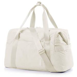 lot 22097 image: BAGSMART BAGSMART Gym Bag for Women, Carry on Weekender Overnight Bag, Travel Duffel Bags with Trolley Sleeve, Personal Item Travel Bag Tote Bag Workout Dance Bag(Light Beige-Large) - Retail $24