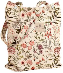 lot 29860 image: Miss Adola Corduroy Tote Bag for Women - Reusable Totes with Inner Pocket & Buckle Cute Aesthetic Design Cloth Shopping Grocery Shoulder Bag for Work Travel, PK Flower - Retail $20