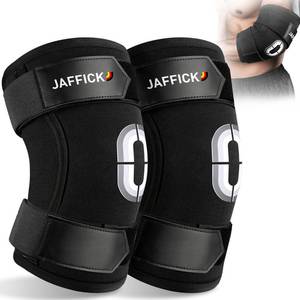 lot 29861 image: Jaffick Weightlifting Elbow Brace(1 Pair) - Elbow Sleeve with Dual Adjustable Compression Straps for Bench Press, Powerlifting, Pressing, Men & Women (Black, L) - Retail $32
