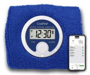 lot 29871 image: Coolfire Vibrating Alarm Clock Wristband, Silent Wake-Up Watch for Heavy Sleepers, Wont Disturb Partner, CouplesRoommates, DeafHearing Impaired, 4 Alarms, Bluetooth App, Rechargeable (Blue) - Retail $35