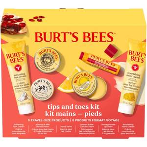 lot 29880 image: Burts Bees Mothers Day Gifts Ideas, Tips and Toes Kit, 6 Travel Size Products - Pomegranate Moisturizing Lip Balm, 2 Hand Creams, Foot Cream, Cuticle Cream, and Hand Salve - Retail $11