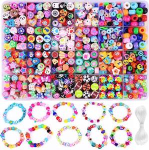 lot 29886 image: 1000PCS Polymer Clay Beads Bracelet Making kit, 24 Style Cute Fun Beads Fruit Flower Animal Cake Butterfly Heart Beads Charms for Jewelry Necklace Earring Making DIY Accessories for Women Girls - Retail $8