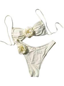 lot 29890 image: Falainetee Womens Floral Appliques Cute Bathing Suit High Waisted Colorblock Tie Back Swimsuit Bikini Set White S - Retail $28