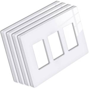 lot 31624 image: 4 Pack BESTTEN 3 Gang Mid-Size Screwless Outlet Cover, Midway Decorative Wall Plate, USWP6 Gloss Snow White, Midsize H4.88 x W6.74 - Retail $15