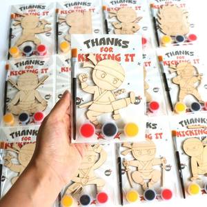 lot 31626 image: 12 Pack Ninja Party Favors for Kids - Individually Wrapped Paint Your Own Wooden Craft Kits, Boy Birthday Decorations & Kidz Party Supplies 4-8 8-12, Goodie Bag Stuffers - Retail $20