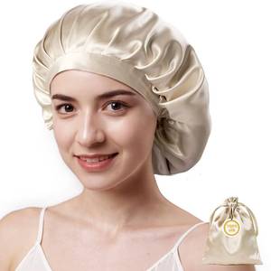 lot 31628 image: Kaome 100% Mulberry Silk Bonnet for Sleeping Women, 22 Momme Double Layer Silk Hair Wrap, Non-Slip Sleep Cap with Adjustable Elastic Band for Long Curly Hair Care, Comfortable, Breathable, Champagne - Retail $27