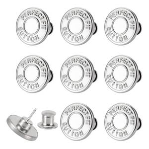 lot 31630 image: 8 Sets of 17 mm Pants Button, Jean Buttons Pins for Loose Jeans, Adjustable Button for Jeans, Reusable and Adjustable Metal Pants Button Tightener - Retail $6