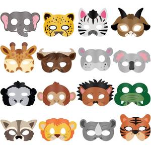 lot 31631 image: Blulu 16 Pcs Safari Animal Masks Jungle Zoo Animals Cartoon Masks for Woodland Animal Theme Birthday Party Decorations - Retail $10