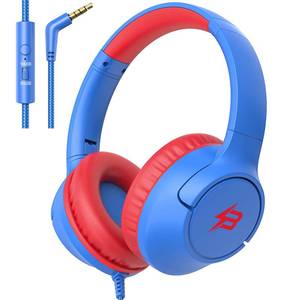 lot 31638 image: Kids Headphones for School, 8594 dB Volume Limit, Wired Over Ear Headphones for Kids Boys Girls with Microphone, Foldable Stereo Sound 3.5mm Wired Cord for Kindle Tablet Airplane Travel, Blue - Retail $13