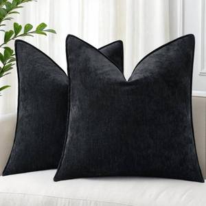 lot 45007 image: DecorUhome Summer Couch Euro Sham Throw Pillow Covers 22x22 Set of 2, Decorative Soft Velvet Modern Cozy Chenille Pillow Cases with Elegant Design for Sofa Bed Living Room Home Decor, Black - Retail $25