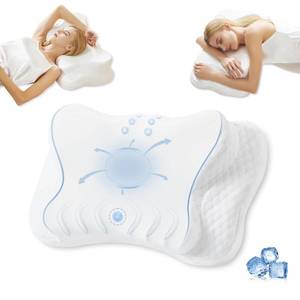 lot 45009 image: Releep Adjustable Neck Pillow, Cooling Ergonomic Side Sleeper Pillow, Contour Neck Support Pillow, Memory Foam Bed Pillow for Back Stomach Sleeper, White - Retail $20