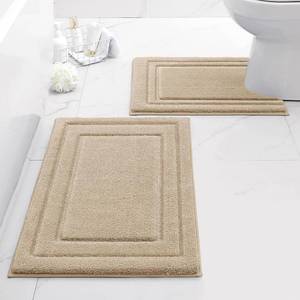 lot 45014 image: HOMEIDEAS Bathroom Rugs Sets 2 Piece, Super Soft and Absorbent Non Slip Microfiber U-Shaped Toilet Bath Mat Set (20x32U20 x24, Beige) - Retail $29
