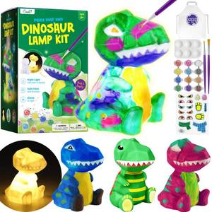 lot 45018 image: LAOESE Paint Your Own Dinosaur Lamp Kit, Art Supplies Kids Paint Set, Arts and Crafts for Kids Ages 8-12, Dinosaur Toys Girls Boys Birthday Gifts for Kids Ages 3 4 5 6 7 8 9 10 11 12 - Retail $11