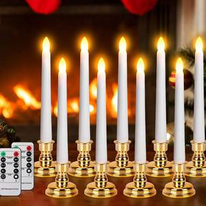 lot 45022 image: Daord LED Flameless Flickering Taper Candles with Remote & Timer Warm Light Battery Operated Christmas Window Candle for Wedding Party Holiday Home Table Decoration (9 Packs,WhiteGold Holder(A)) - Retail $20