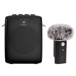 lot 45024 image: WinBridge WB006 Wireless Voice Amplifier with Bluetooth Lapel Microphone Portable Speaker Clip-On Mic with Windproof Foam, Compact Rechargeable System for Teachers, Presenters, Tour Guides - Retail $69