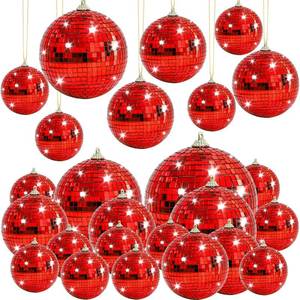 lot 45034 image: Kepfire 17 Pcs Red Mirror Disco Ball Decor Hanging Disco Balls for Christmas Tree Ornament Music Party Stage Wedding Home Decoration - Retail $13