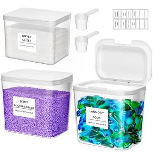lot 45039 image: Lifewit Laundry Pods Container with Pop-up Lid, Laundry Room Organization, Dryer Sheet Holder for Washing Powder Scent Booster Beads, 2700 2000ml0.720.5gal,3 Pcs - Retail $25
