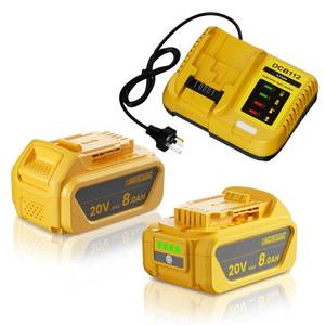 lot 45040 image: Bonacell Upgraded 2 Pack 8.0Ah Replacement for Dewalt 20V Max Battery and Charger Compatible to DCB200 DCB201 DCB204 DCB206 DCB207 and DCB120 DCB124 DCB127 Series Power Tool