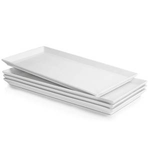 lot 45042 image: Sweese White Serving Platters, Porcelain Serving Trays for Parties, Large Rectangular Plates - 15.5 Inch, Set of 4 - Retail $39