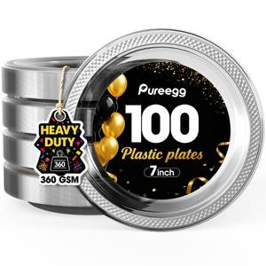 lot 45054 image: Pureegg 7-Inch Clear Plastic Dessert Plates, 100-Count, Disposable Party Plates BPA-Free, Small Salad & Cake Plates for Parties, BBQ, Picnic, Buffet