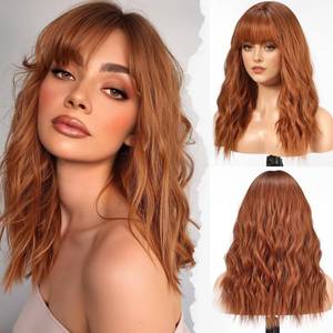 lot 45058 image: HAIRCUBE Long Wig with Bangs Synthetic Wavy Wigs for Women Auburn Color - Retail $28