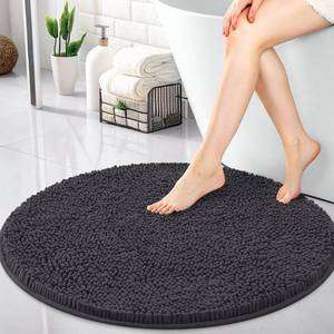 lot 45059 image: OLANLY 30-inch Round Bathroom Rugs, Extra Soft and Absorbent Chenille Bath Rugs, Quick Dry Machine Washable Bath Mats for Bathroom Floor, Tub and Shower, Home Decor Accessories, Dark Grey - Retail $34