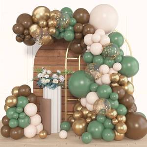 lot 45064 image: Amandir 153pcs Sage Green Brown Balloon Garland Arch Kit, Different Sizes 18 12 10 5 inch Olive Green Gold Latex Metallic Confetti Balloons for Safari Jungle Woodland Birthday Baby Shower Decorations - Retail $10