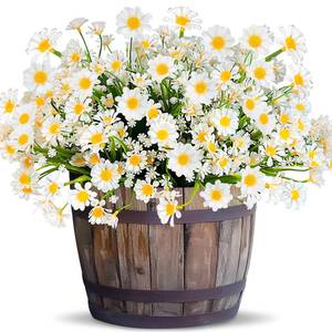 lot 45088 image: TURNMEON 8 Bundles Artificial Daisy Flowers for Outdoors Summer Decor, UV Resistant Fake Cemetery Flowers Faux Plastic Greenery Shrub Plants for Hanging Garden Window Porch Memorial Day Decor(White) - Retail $11